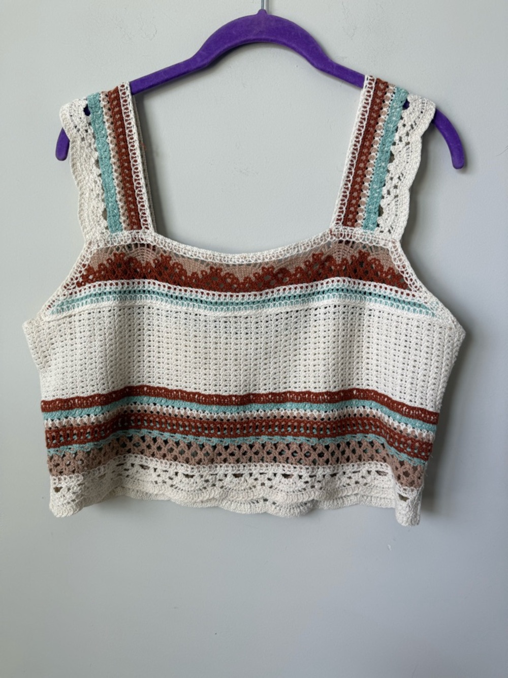 Rebellion cream Crochet boho striped Crop top size large - Picture 3 of 8